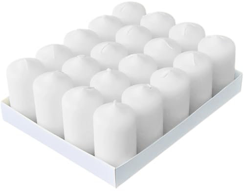 Horeca Candles - Candele a Colonna Bianche - Ø 4 x 7 cm - Set da 20 Candele Decorative - Lunga Durata 12 Ore - Cero Inodore - Cera di Paraffina
