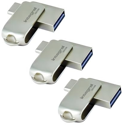 Integral 3Pack 32GB – USB-C & USB-A Stick, 360° Design, USB 3.2 Gen 1, Metall, Plug & Play. Kompatibel mit iPhone 15/16, MacBook Pro/Air & iPad Pro