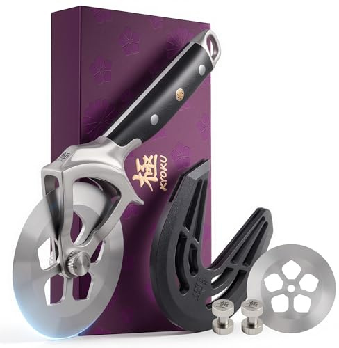 KYOKU 4 in. Pizza Cutter, Detachable Pizza Wheel Cutter with Sakura-Shaped Cutout, High Carbon Steel Wheel Pizza Slicer with 2 Wheel Blades Brush Hand Guard, Pizza Wheel Slicer for Pie Flatbread