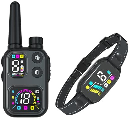 Collier de Dressage,Collier Anti Aboiement,Collier LED,3 in 1,Portée de 3800m,Anti-aboiement avec Manuel et Automatique,Modes Lumière/Son/Vibration/Choc Statique avec Verrouillage de Sécurité