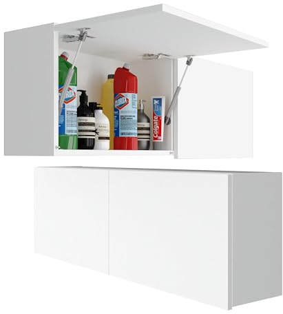 Milionmeblicom Badezimmerschrank Laura Hängeschrank Badezimmermöbel Klappbarer Badezimmer Wandschrank Teleskopöffnung - Mattweiß/Mattweiß, Maße 39 x 120 x 23 cm