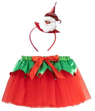 Falda niña de tul con tutú para niños, niñas, Navidad, disfraz de dibujos animados, falda para baile, set con diadema, rojo, 2-4 años