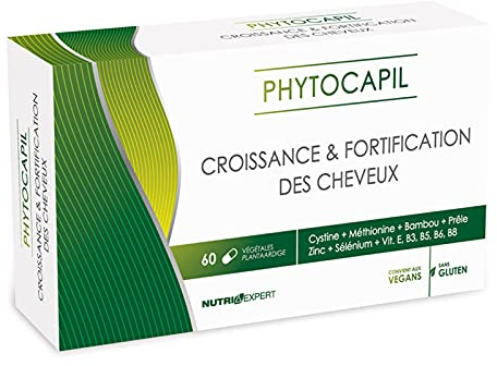 NUTRI EXPERT - Phytocapil - Complément Alimentaire à Base de Plantes, Vitamines, Minéraux et Acides Aminés - Croissance et Fortification des Cheveux - Convient aux Végans - 60 Gélules Végétales