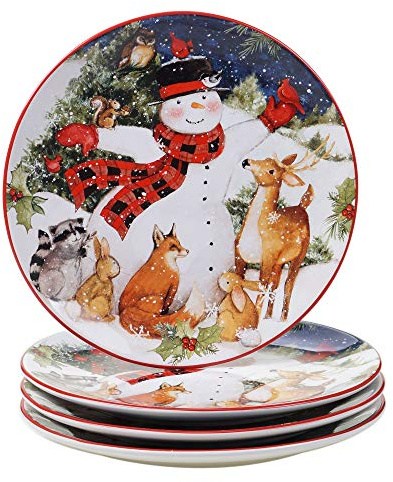 Certified International Magic of Christmas Snowman 11 Dinner Plates, Set of 4, Multicolored