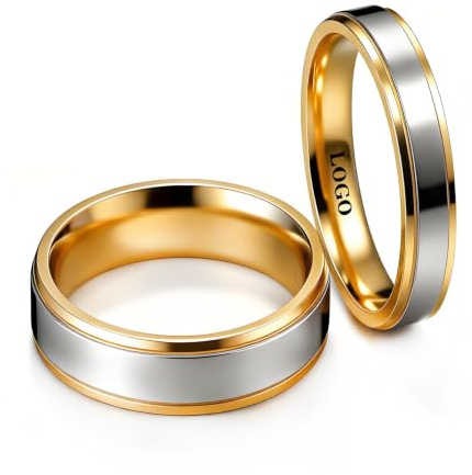 Ihanskio Personnalisé Anneau pour Couple Double Couleur Bande Motif Anneaux À L'intérieur Peut Gravé Personnalisé Promesse De Mariage Bagues De Fiançailles Titane Acier 6MM 4MM 6-13#