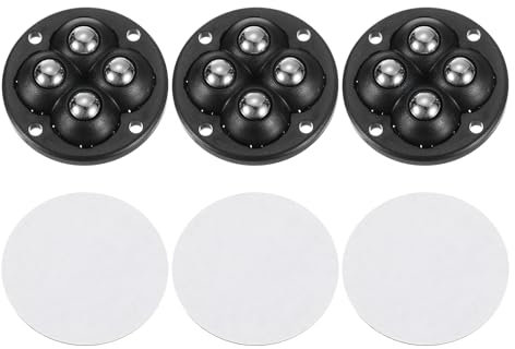 QUARKZMAN 3Pcs Mini Roulettes autocollantes, 1,85 x 0,55 Roue Pivotante à 360° pour Petits Appareils de Rangement Poubelle - Perles en Acier (Noir)