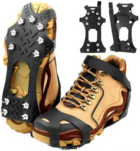 SYNYOUR Crampons, Ice Grips for Shoes and Boots, Silicone Stainless Steel Ice Cleats for Winter Hiking Walking Climbing Ice Fishing, Grippers Shoe Spikes Grips Traction, Unisex Snow Grips, XL