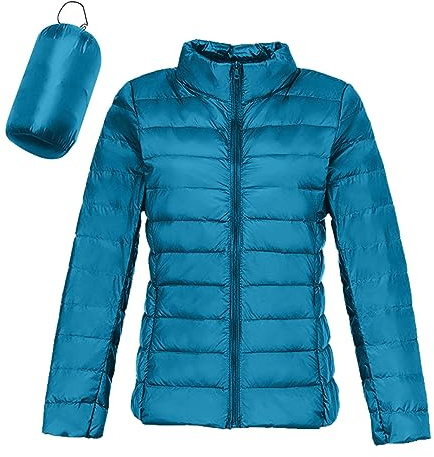 Lggwunsi Doudoune Femme Légère - Hiver Léger Imperméable Doudoune Femme Décontracté Souple Chaude Veste Couleur Unie Classic Duvet de Canard Blanc Doudounes pour Randonnée Outdoor et Jogging,Bleu,S
