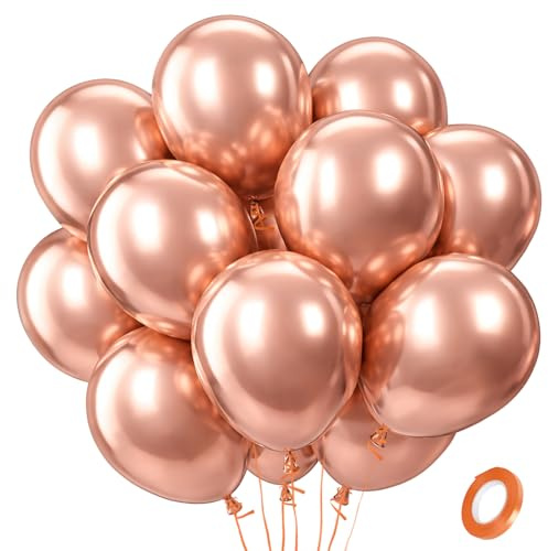 QIFU Rose Gold Balloons 100 Pack - 12 Inch Strong Thicken Rose Gold Birthday Balloon Round Helium Balloons for Girls Women Birthday Party Decorations Engagement Anniversary Graduation Baby Shower