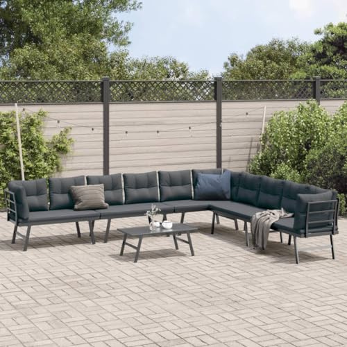 Frdhee Muebles de jardín, muebles de balcón, juego de bistró al aire libre, 5 piezas, conjunto de asientos de jardín con cojín de acero negro, muebles de salón, exteriores, para interiores y