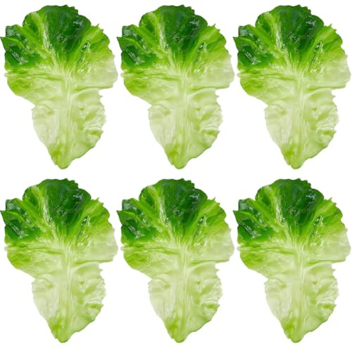 GORGECRAFT 6 pieza de Hojas de Lechuga Artificiales Modelo de Verduras de Simulación Verde Amarillo PVC Comida Realista para Accesorios Casa Cocina Exhibición Fotografía Fiesta Festival 7x4.5 pulgadas