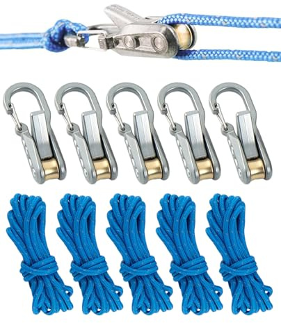 Tendicorda a rullo con blocco a camma – Strumento di tensionamento per corda e paracord con clip a moschettone – Regolatore rapido di corda per campeggio all'aperto, escursionismo, barca e uso