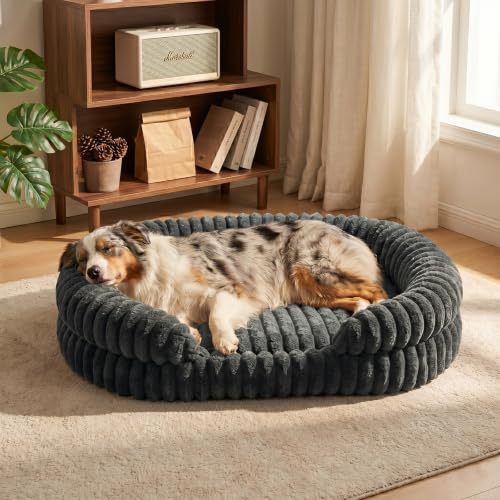 Woiil Panier Chien Orthopédique Grande Taille Lavable,109x84cm | Memoire de Forme Lit pour Chien, Canapé Chien Imperméable, Antidérapant, Déhoussable et Lavable, Coussin Ovale à Bords Hauts