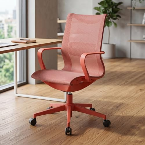 Ya-Home Ergonomisk svängbar kontorsstol med justerbart ländryggsstöd, ventilerande nätryggstöd och höjdjustering, för hem och kontor, röd