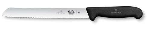 Victorinox Fibrox, Coltello da Pane con Filo Ondulato, Coltello affilato per Dolci e Pane, 21 cm, Lama Lunga, Acciaio Inossidabile, Nero