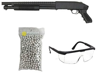 SAIGO Pistola Airsoft-Short M500 con testa lunga con molla + 600 proiettili, materiale: plastica, carica manuale, potenza: 0,5 Joule