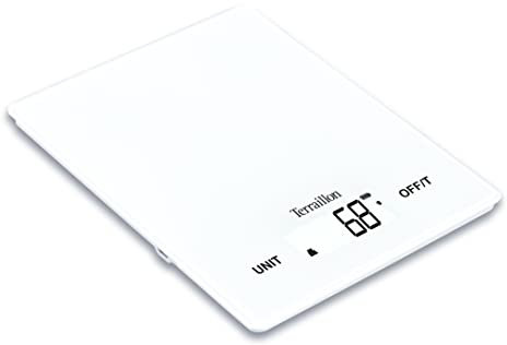 TERRAILLON - SMART USB C - Balance de cuisine électronique, Rechargeable par USB, Ecran LCD rétro-éclairé, Auto ON, Fonction Tare et Conversion Liquide, Capacité 5Kg, Graduation 1 g – Blanc