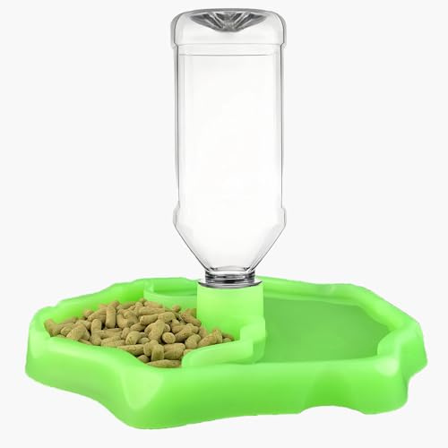 QIODAZOO Bowls for Reptiles Amphibians, Tortoise Accessories 2 IN 1 Reptile Feeding Dish Automatic Dispenser Tortoise Water Dish, Luminous Color