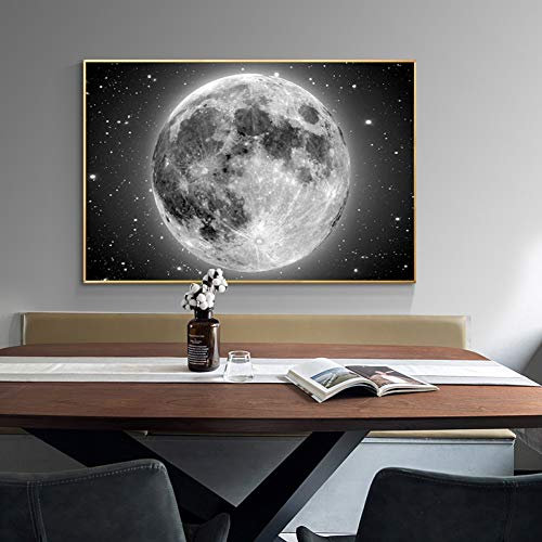 N / A Stampe Decorative su Te Pittura a Olio del Luna in Bianco e Nero su Te, Manifesto del Stampa, Arte del Parete, Quadri Astratti del Costruzione per Decorazione Domestica del Salone 24x32inch