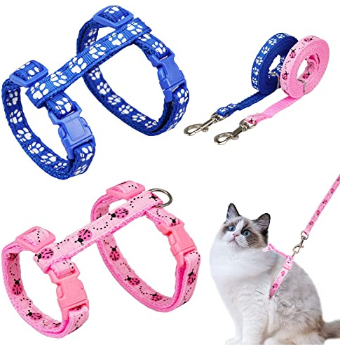 2 arneses ajustables de nailon para gatos, garra de gato, mariquita, arneses, correa para gatos, collar de gatito, arnés suave para gatos con correa para gatitos, cachorros, conejos, conejos