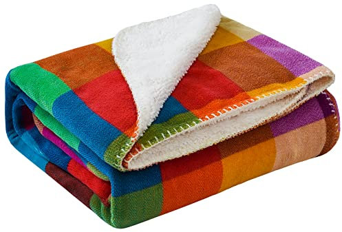JOTOM Super Soft Throw Blanket Buffalo Plaid Blanket Warm Thick Cozy Winter Fluffy Plush Couch Blanket Fleece Throw Blanket Coral Fleece Blanket for Sofa Single Bed Travel 127x152cm (Colorful Plaid)