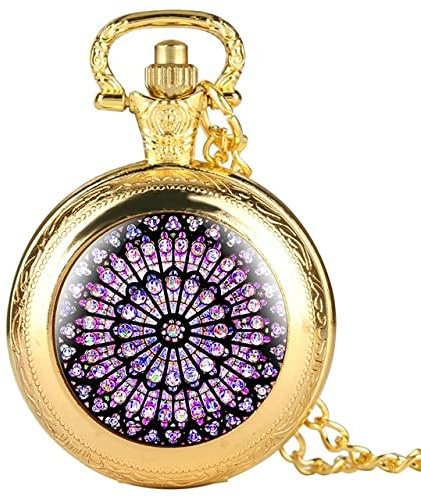 ADJAN Montre de Poche Notre-Dame de Paris, Or, Unisex-Adultes, Objet de Collection Unique, Design Rétro, Analogique, Acier Inoxydable