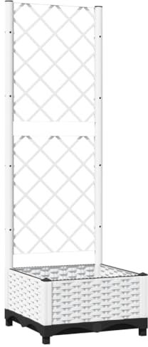 vidaXL Pflanzkübel mit Rankgitter, Pflanzkasten mit Spalier, Blumenkübel mit Gartenspalier, Hochbeet Blumenkasten mit Rankhilfe, Rankkasten, Weiß PP