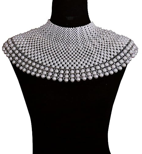 Haowul Pearl Shoulder Chain Shawl Body Chain Fringe Tassels Body Jewelry Wedding Arm Chain Beach Bikini Shoulder Harness for Women Brides