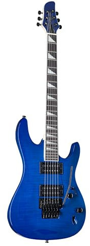 J & D 8051F SBL E-Gitarre, See Thru Blue, Linde Korpus, Riegelahorn-Furnier, Alnico Humbucker, Floyd Rose Tremolo