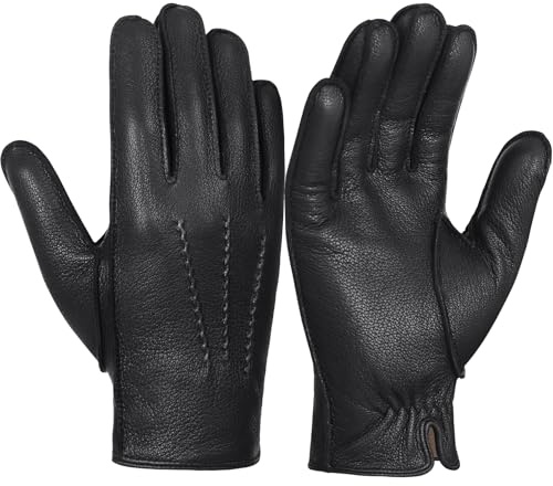 GSG SINCE 1998 Gants Homme Classiques en Cuir d’Agneau – Doublés Laine, Chauds pour Hiver et Conduite – Noir S