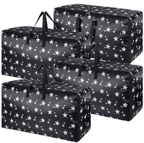 4 Pack Extra Large Storage Boxes with Lids, Heavy Duty Storage Boxes for Moving House Big Strong, Waterproof Clothes Storage Bags with Zips, Laundry Bags