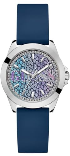 Guess Analoge Armbanduhr für Damen, Blau, silberfarben