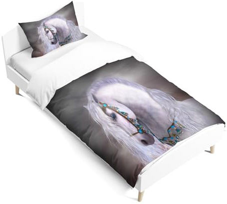 JEFFEL Juego de ropa de cama con diseño de caballos 135x200 cm, ropa de cama infantil, diseño 3D de animales, microfibra, muy suave, juego de ropa de cama para niños con funda de edredón y funda de