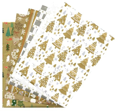 ARKRAFT Lot de 6 feuilles de papier cadeau de Noël - 90 x 65 cm - Papier FSC - Emballage sans plastique (Lux)