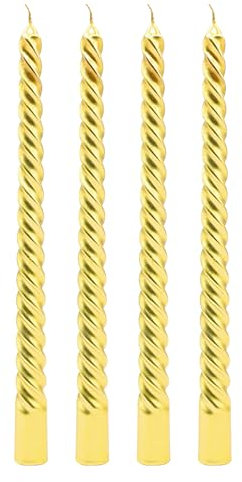 HENGBIRD 4 Pièces Bougies Spirale Or, 2 cm X 20 cm Bougie Longue Durée, Sans Fumée Bougies Coniques, Bougie Decorative, Bougies Or pour FêTes, Rendez-Vous, Mariages