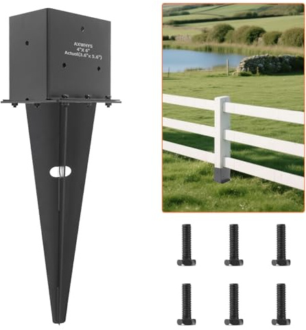 4 Set 4x 6 Fence Post Anchor Ground Spike, 22 Heavy Duty Metal Fence Stake Post Bases (Inner Size 3.6x5.6) with Black Powder Coated for Fence, Deck, Railing, Mailbox and Porch