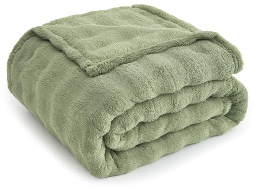 Topfinel Manta Sofa Polars,Tela de Burbujas Termica Suave y Segura,Oeko-Tex,Apta para Cama 150, Plaid Sofa Verano Apto para Bebe Perro y Gato en Picnic y Playa,Verde Salvia,150 x 200 CM