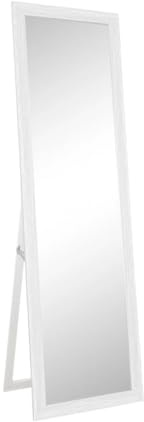 Acomoda Textil – Espejo de Pie con Marco de Madera Decorativo, Resistente con Soporte para Habitación, Vestidor, Recibidor y Tienda Espejo Rectangular Cuerpo Entero (Kurst Blanco, 120x30 cm)