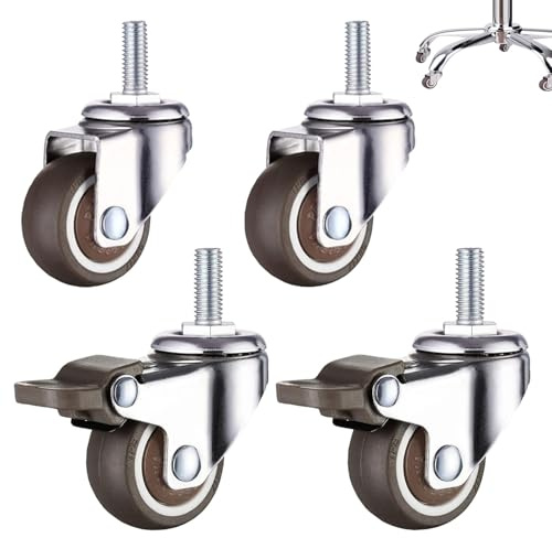 Länkhjul för möbler, 4 stycken M8x15mm med gänga, 50 mm, tysta möbelhjul, 360° svängbara små möbelhjul med 2 bromsar och 2 utan bromsar, för inomhus och utomhusmöbler