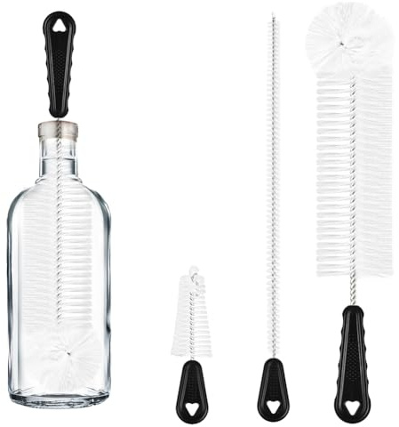 Vicloon Lot de 3 Goupilles pour Bouteilles en Verre, 1 L Brosse de Nettoyage de Bouteille en Verre, avec Goupillon pour Paille et Goupillon Tétine, pour Diverses Bouteilles d'eau, Noir