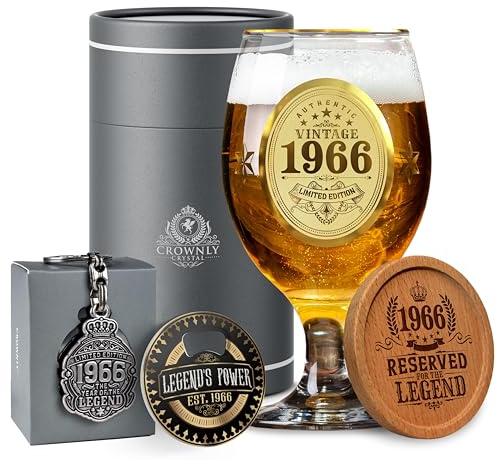 CROWNLY CRYSTAL® 1966 Regalo Uomo 60 Anni | Bicchiere Birra Personalizzato Compleanno Genitori