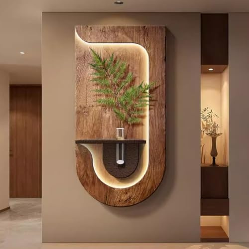 YVYKFZD Decoración de Pared rústica en 3D, Esculturas de Pared LED con jarrones, Arte de pareds en Arenisca, Lámpara de pareds en Relieve, Mural escultórico for Entrada(Brown 3,40x80cm/15.7x31.4)