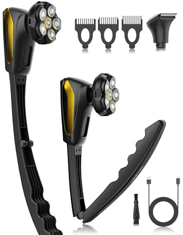 Afeitadora de espalda para hombres: maquinilla de afeitar larga y plegable para hombres con afeitado 6D rápido y sin arañazos, kit de recortadora y peluquería eléctrica 2 en 1, impermeable, para