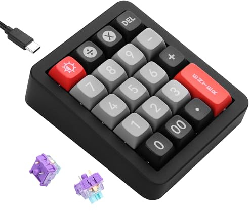 SinLoon Teclado numérico mecánico: 19 teclas macro, interruptores intercambiables en caliente completos, 12 modos RGB, estructura de junta y cuerpo de aluminio, rollover N-Key y cable desmontable de