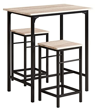 SoBuy Essgruppe Esstisch Set 3-teilig – Bartisch mit 2 Stühlen, platzsparendes Küchentisch Set für Esszimmer Balkon Garten – Kompakt & Modern für kleine Räume OGT10-N