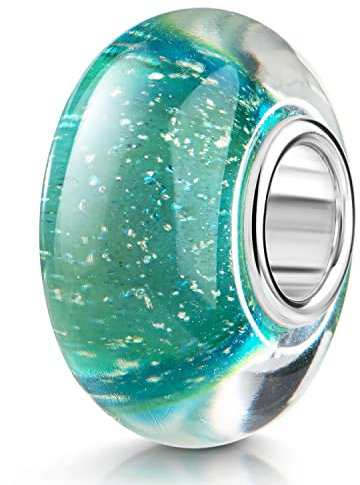 MATERIA Murano Glas Beads Anhänger Luftbläschen 925 Silber grün für Beads Armband #336