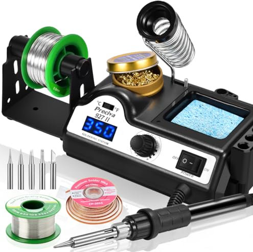Preciva Station de Souder Professionnel, 60W Fer à Souder Kit Numérique Temperature Constante, 90~480℃ Réglable avec Fonction de Sommeil, Pannes à Souder, Fils à Soudering, etc.℉/℃