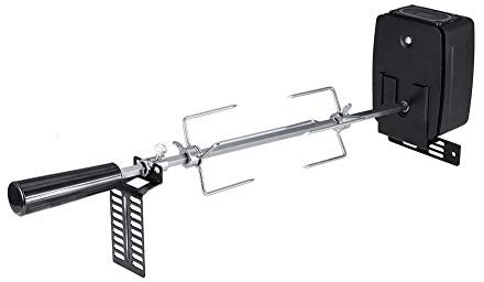Kit de Asador de Barbacoa con BBQ Motor Eléctrico Asador Giratorio Automático Pincho Asador Accesorios para Cerdo/Cabra/Pollo Tenedor de Acero Inoxidable para Picnic, Camping, Mejor Regalo