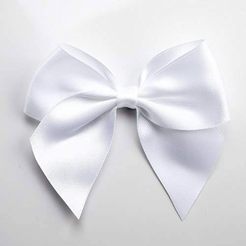 Italian Options Large Satin Ribbon Bows, Self-Adhesive Fabric Bow Decorations for Gift Wrapping, Hampers, Cake Decoration, Hair Bows, Crafts, Crafting, White, 6 Pack, 10 cm