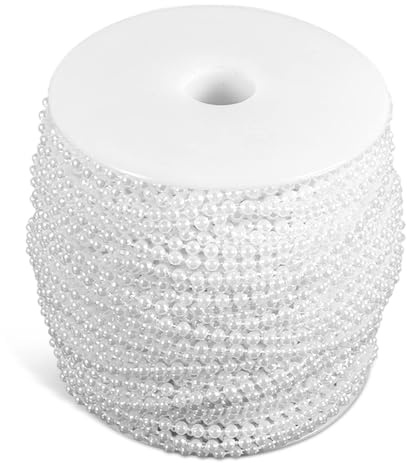 Guirnalda de Perlas, Guirnalda de Perlas de 50 m, Guirnalda de Perlas, Cadena de Perlas de Hilo Blanco, Perla Blanca para Colgar para Manualidades de Bricolaje, decoración de Fiesta de Navidad de